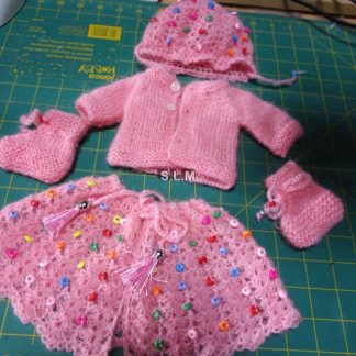 PREEMIE SET : JACKET, HAT, SKIRT, BOOTEES AND HEADBAND