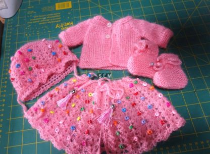 PREEMIE SET : JACKET, HAT, SKIRT, BOOTEES AND HEADBAND - Image 2