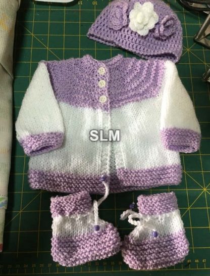 LILAC 3-pc set = bootees, hat, jacket
