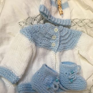 PREEMIE  3-piece hand knitted outfit,