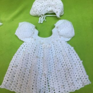WHITE CROCHETED  DRESS WITH PEARLS
