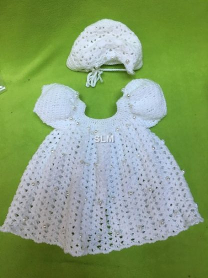 WHITE CROCHETED  DRESS WITH PEARLS