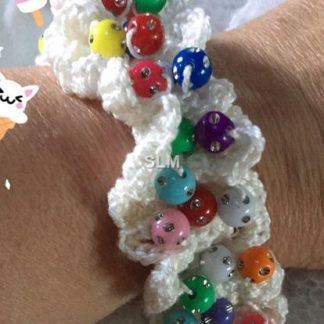 CROCHETED BRACELET white with glass beads...