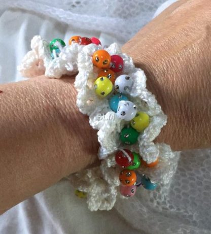 CROCHETED BRACELET white with glass beads... - Image 3